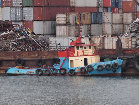 Merchant ship in Hong Kong watersのeditorial素材