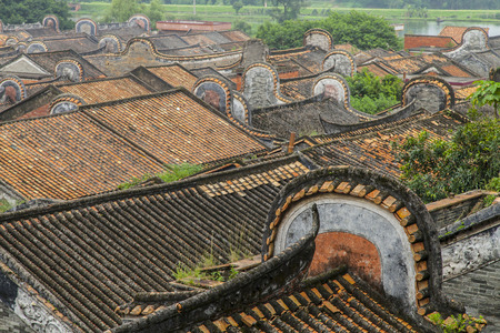 Traditional Chinese Orange Color Roofs in Sanshui, Foshan, Guangdongの写真素材