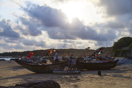 Chinese fishing boat at Wuchuan, Guangdongのeditorial素材