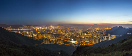 Panorama view Kowloon Peninsula Island at night from Fei Ngo Shan, Hong Kong