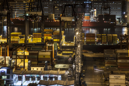 Kwai Tsing Container Terminals at Midnight , Hong Kongのeditorial素材