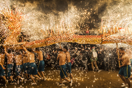 Fire Dragon Dance at Fengshun County in Guangdongのeditorial素材