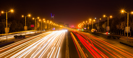 traffic road at night viewの写真素材