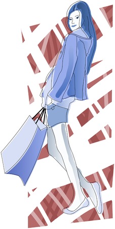 Slim girl in blue holding a bagのイラスト素材