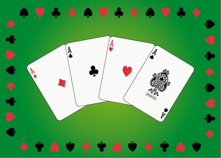 Aces poker on green background in suit of cards frameのイラスト素材