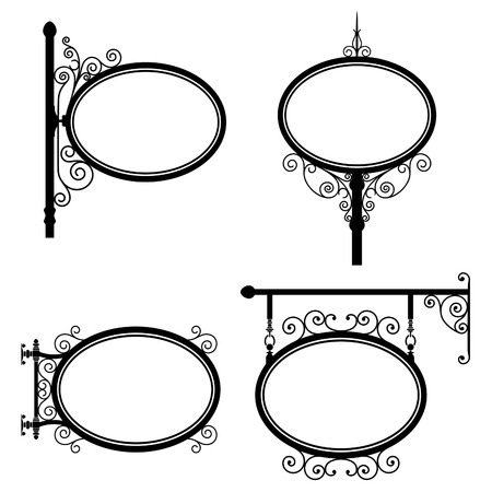 Black and white wrought iron oval signs setのイラスト素材