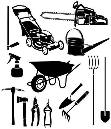 black and white silhouettes of a garden equipmentのイラスト素材