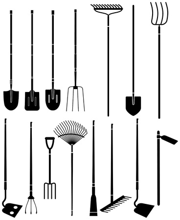 Silhouette set of long handled gardening toolsのイラスト素材