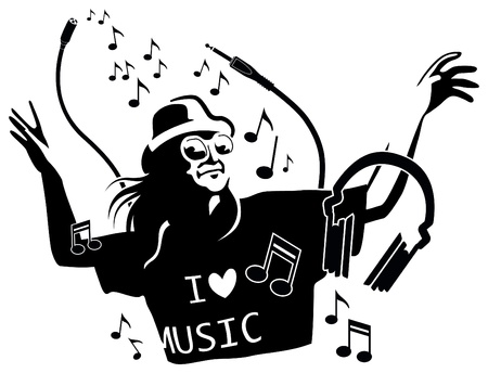 Girl dancing among music symbolsのイラスト素材