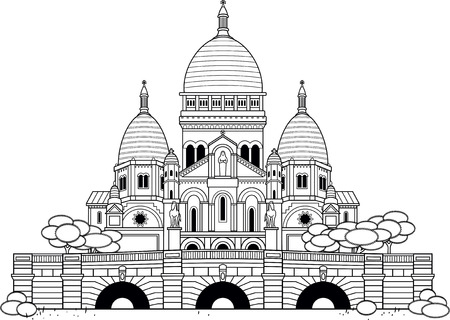 Outlined Sacre Coeur church. Black and white. Essential and graphic style.のイラスト素材