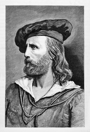 Old engraved portrait of young Giuseppe Garibaldi.のeditorial素材