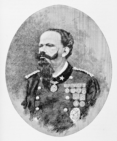 Old engraved portrait of Vittorio Emanuele II, king of Sardinia and first king of united Italy.の写真素材