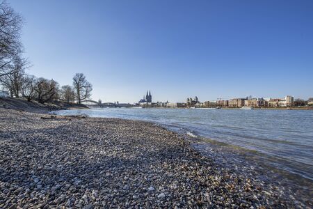 Cologne - View from Rhine-Park to Skyline of Cologne with Cathedral and Hohenzollern-Bridge, North Rhine Westphalia, Germany, Cologne, 23.02.2018のeditorial素材
