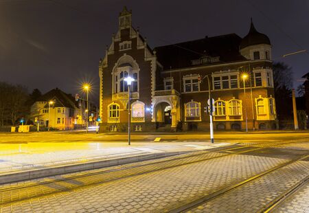 Krefeld - Night at Krefeld-Bockum Townhall which has been bulit in 1904, North Rhine Westphalia, Germany, Krefeld, 23.12.2017のeditorial素材