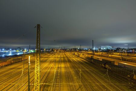 Neuss - View to Train Patch Bay in the Night, North Rhine Westphalia, Germany, Neuss, 23.01.2018のeditorial素材