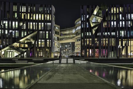 Duesseldorf - Frontview from Bridge of the Koe-Bogen with Entrance to the Mall, North Rhine Westphalia, Germany, Duesseldorf, 07.02.2018のeditorial素材
