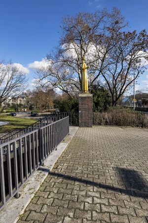 Duesseldorf - View to Statue of Pallas Athene at Duesseldorf Concert Hall, North Rhine Westphalia, Germany, Duesseldorf, 13.02.2018のeditorial素材