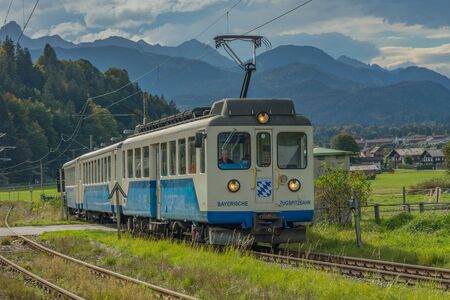 Garmisch-Partenkirchen - View to Bavarian Zugspitze Railway (German: Bayerische Zugspitzbahn) at Garmisch-Partenkirchen, Bavaria, Germany, Garmisch-Partenkirchen, 26.09.2012のeditorial素材