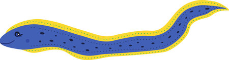A smiling cute Moray eel. Tropical fish. Coral Reef. Handdrawn. Vector doodle picture for your design.のイラスト素材