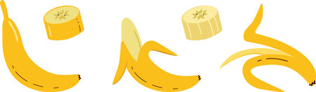Set of abstract vector banana. Banana peel, pieces. Hand drawnのイラスト素材