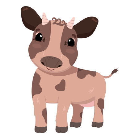 A cute smiling calf. Hand drawn vector image. Vector illustration of a cowのイラスト素材
