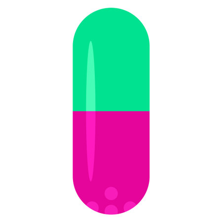 A capsule pill with visible granules inside. Hand drawn vector illustration.のイラスト素材