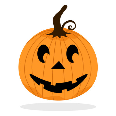 Vector illustration of a cute Halloween pumpkin with a big smiling mouth. Funny and spooky jack o lantern design for fall holidays, decorations, and festive greeting cards.のイラスト素材