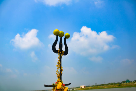 Hindu God trident in close up shotの写真素材
