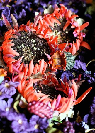 Photograph of silk sunflower arrangement の写真素材