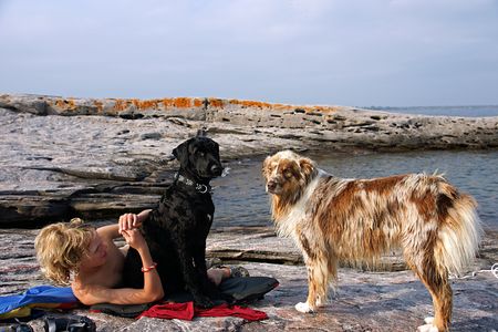 Dog days of summer spent on a rocky island in Georgian Bay, Ontarioの写真素材