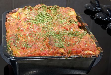 Oven Ready Lasagna feeds a hungry family on the go.の写真素材