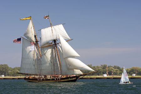 Toronto, Canada - July 4, 2010 - The Pride of Baltimore sails from Toronto Harbour on a Tall Ships Challenge across the Great Lakes to promote sail training for youth.のeditorial素材