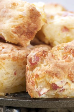 Home-Baked Ham and Cheese Biscuits fresh from the ovenの写真素材