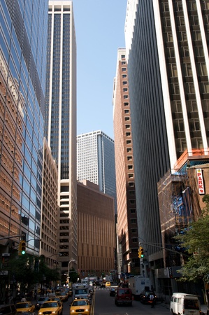  August 16, 2011 - Office towers dominate the skies above Wall Street in New York City. のeditorial素材