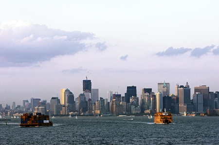 New York City Harbour and skyline on an August evening in 2011のeditorial素材