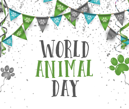 World animal day 4 october bunting party flags with dog animal pets paws printの写真素材