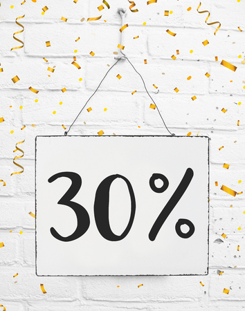 Thirty 30 % percent off black friday sale 30% discount golden party confetti banner billboardの写真素材