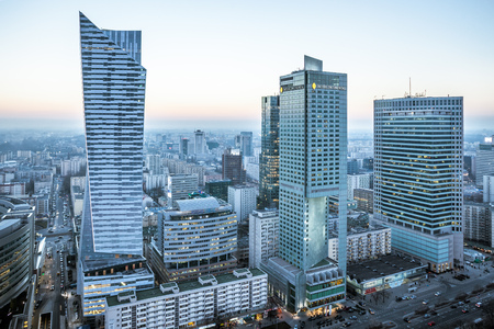 Warsaw, Poland - March 13, 2014. A general view of business center in downtown Warsawのeditorial素材