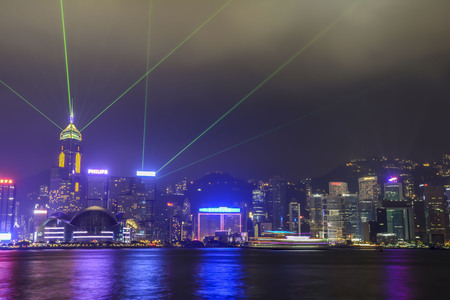 HONG KONG, CHINA - OCTOBER 2013: A Symphony of Lights show on the skylineのeditorial素材