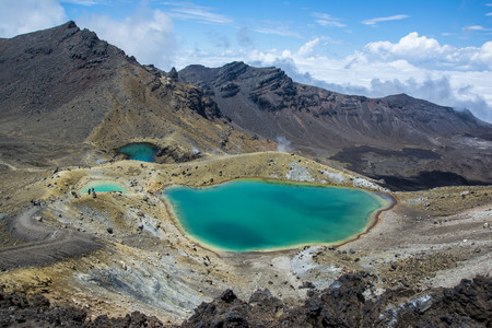 Tongariro Alpine Crossing - Emerald Lakes in New Zealandの写真素材