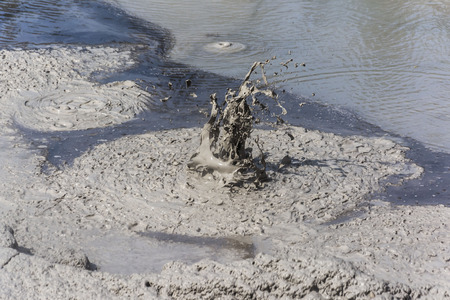 Hot boiling mud pool in the Wai-O-Tapu geothermal area, Rotorua, New Zealand