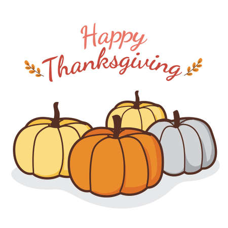 Cute pumpkin cartoon on white background.Happy thanksgiving day.Hand drawn.Autumn.Isolated.Vector.Illustration.のイラスト素材