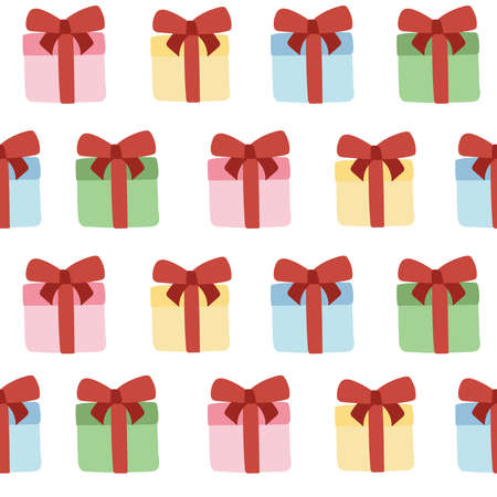 Seamless pattern of colorful gift boxes cartoon on white background.Cute presents icon...