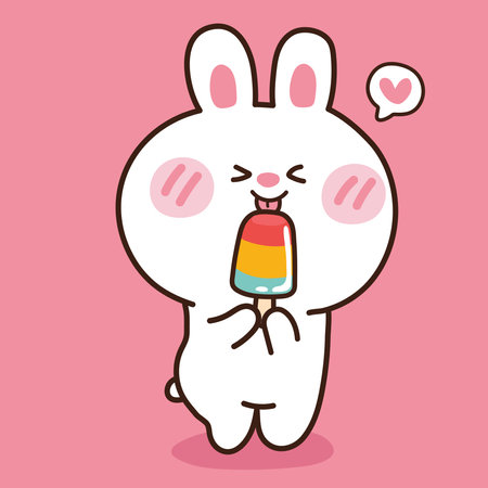 Cute rabbit eating icecream on pink background.Summer concept.Cartoon character design.Animal doodle.Kawaii.Vector.Illustration.のイラスト素材