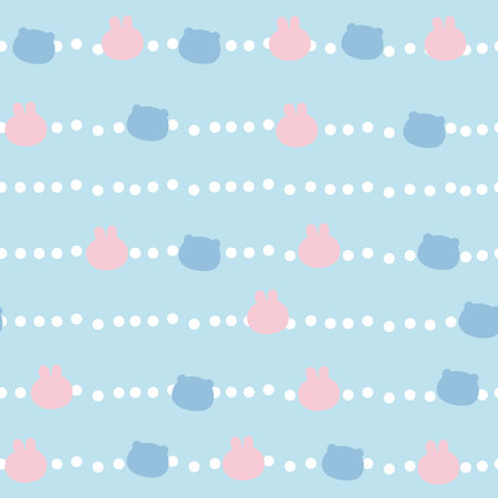 Seamless pattern of cute face rabbit and bear on blue background.Image for wallpaper,paper gift,texture,card,poster.Animal.Repeat.Vector.Illustration.Illustrator.のイラスト素材