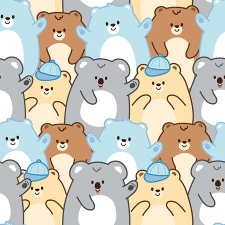 Repeat.Seamless pattern of cute bears cartoon background.Cola bear.Greeting.Happy.Smile.Kid graphic character design.Kawaii.Vector.Illustration.のイラスト素材