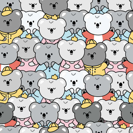 Repeat.Seamless pattern of cute happy koala bear in costume background.Animal character design.Image...