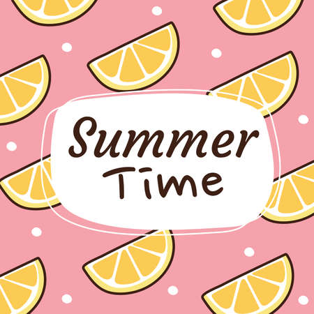 Summer time writing with lemon hand drawn.Cute color.Cartoon doodle poster.Web...