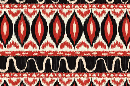 Ikat seamless pattern of embroidery tribal african.Abstract background.Boho red and black.Vector.Illustration.のイラスト素材