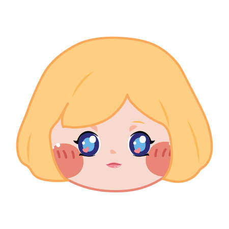 Cute face girl in blond hair cartoon.Kid graphic design.Kawaii baby head.Vector.Illustration.のイラスト素材